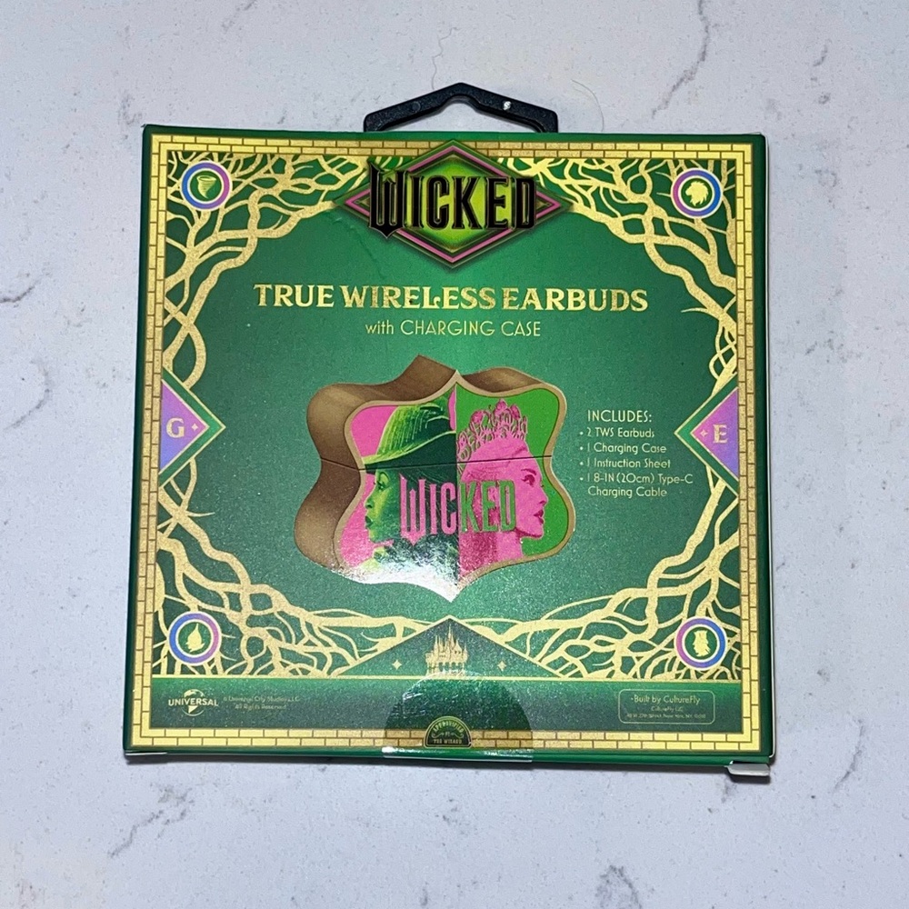 Wicked the movie themed wireless earbuds include charging case & Type-C cord NEW